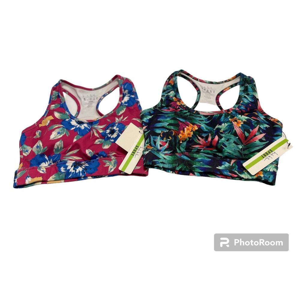 Nicole Miller Sport Yoga Athletic Bras  Floral‎  NWT Sz Small Lot Of 2 Racerback